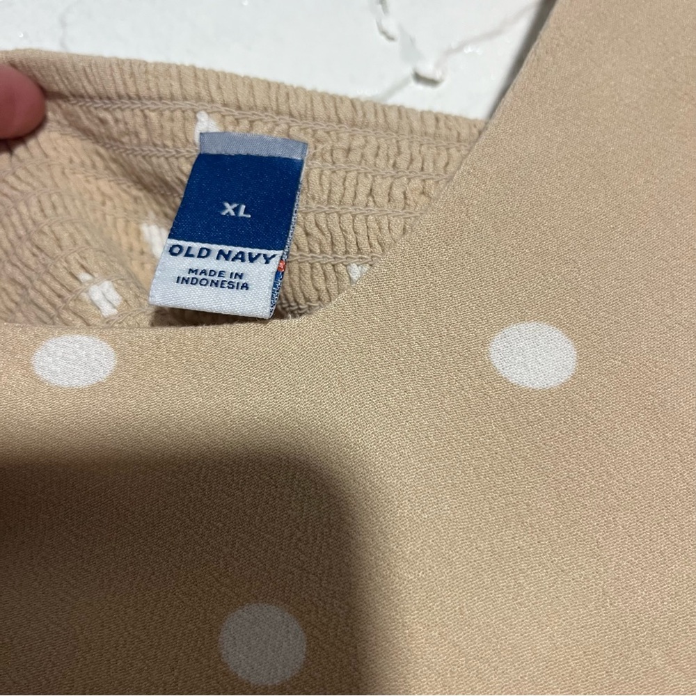Old Navy Womens Midi Dress Tan and White Polka Dots with Slit Casual XL - Picture 6 of 7